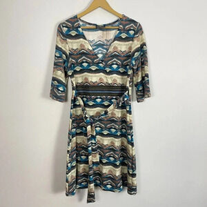 Angie Tribal Faux Wrap Waist Tie Dress